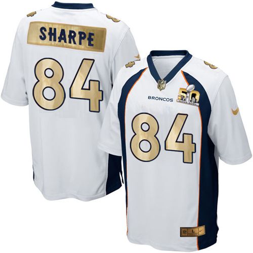 Nike Broncos #84 Shannon Sharpe White Men's Stitched NFL Game Super Bowl 50 Collection Jersey - Click Image to Close